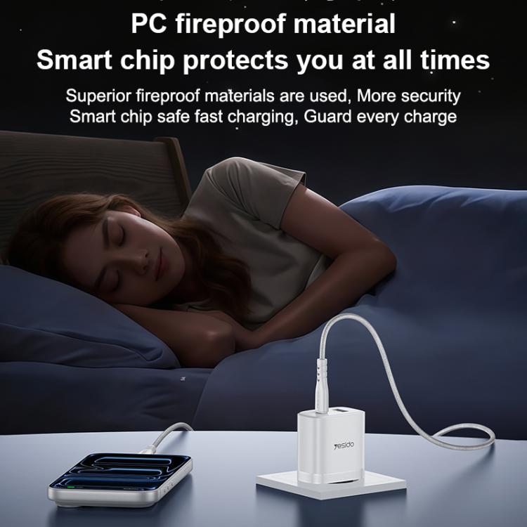 Yesido YC106 PD20W USB-C / Type-C and QC18W USB-A Dual Ports Charger Set with Type-C to Type-C Cable, EU Plug - White