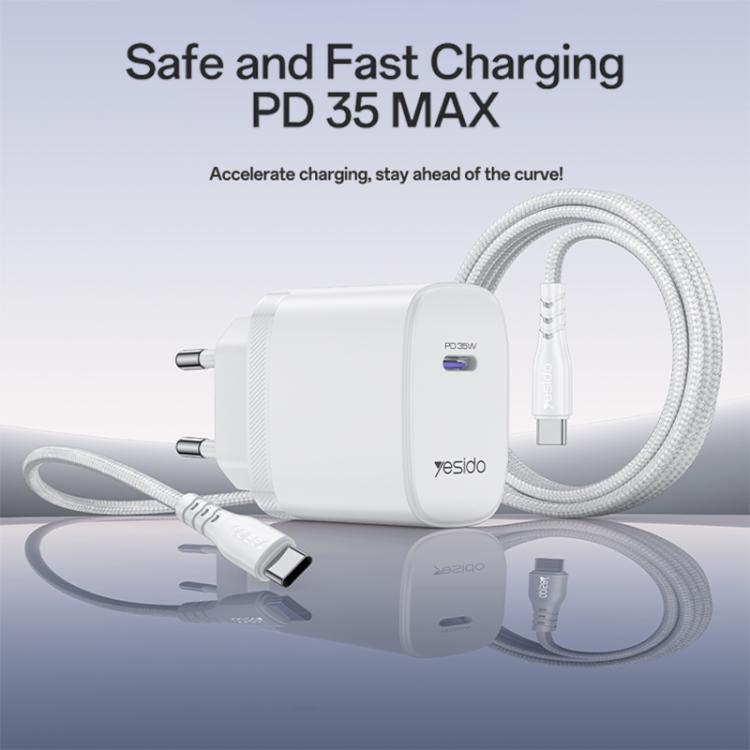 Yesido YC107 PD35W USB-C / Type-C Single Port Fast Charger Set with Type-C to Type-C Cable, EU Plug - White