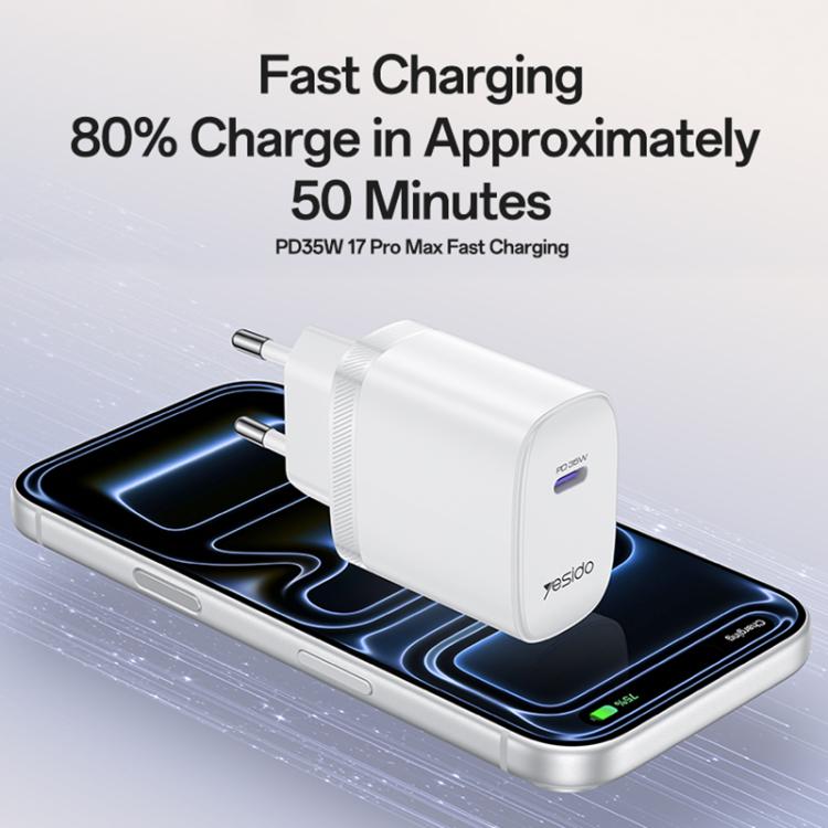 Yesido YC107 PD35W USB-C / Type-C Single Port Fast Charger Set with Type-C to Type-C Cable, EU Plug - White