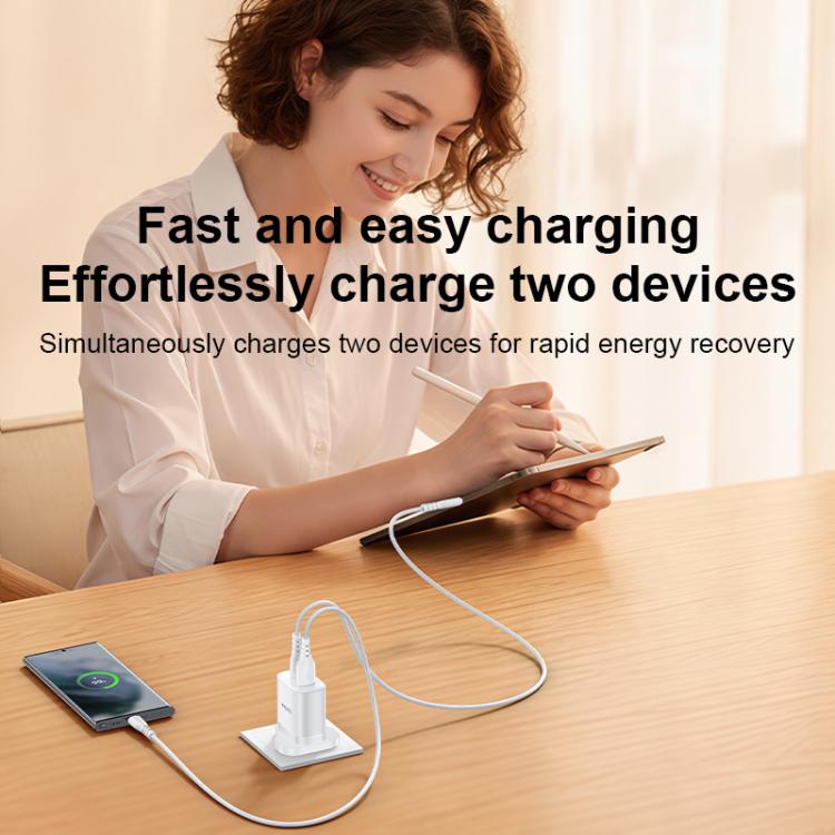 Yesido YC152 PD20W USB-C / Type-C and QC18W USB-A Dual Ports Charger Set with Type-C to Type-C Cable, UK Plug - White