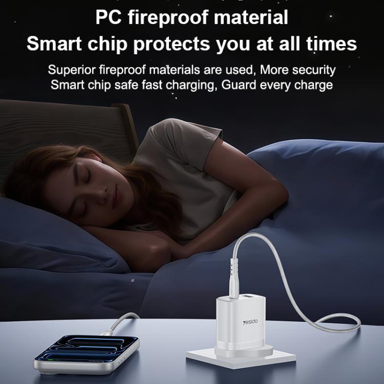 Yesido YC152 PD20W USB-C / Type-C and QC18W USB-A Dual Ports Charger Set with Type-C to Type-C Cable, UK Plug - White