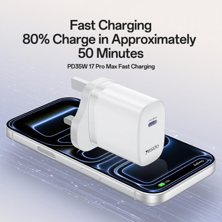 Yesido YC153 PD35W USB-C / Type-C Single Port Fast Charger Set with Type-C to Type-C Cable, UK Plug - White