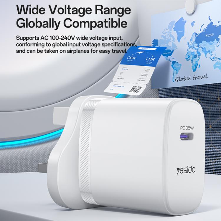Yesido YC153 PD35W USB-C / Type-C Single Port Fast Charger Set with Type-C to Type-C Cable, UK Plug - White