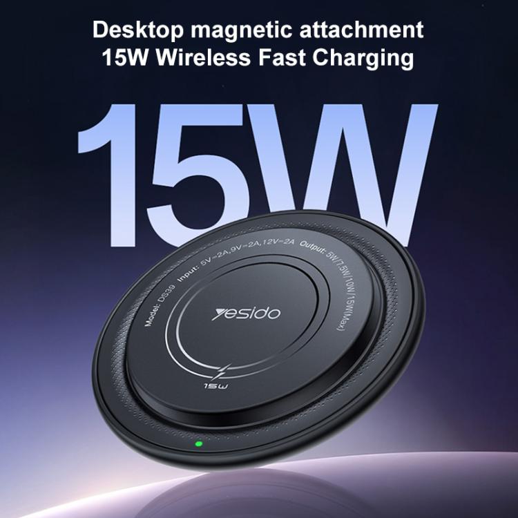 Yesido DS39 15W Desktop Pad Magnetic Wireless Charger - Black