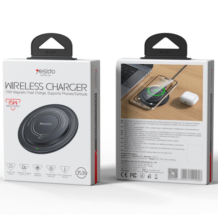 Yesido DS39 15W Desktop Pad Magnetic Wireless Charger - Black