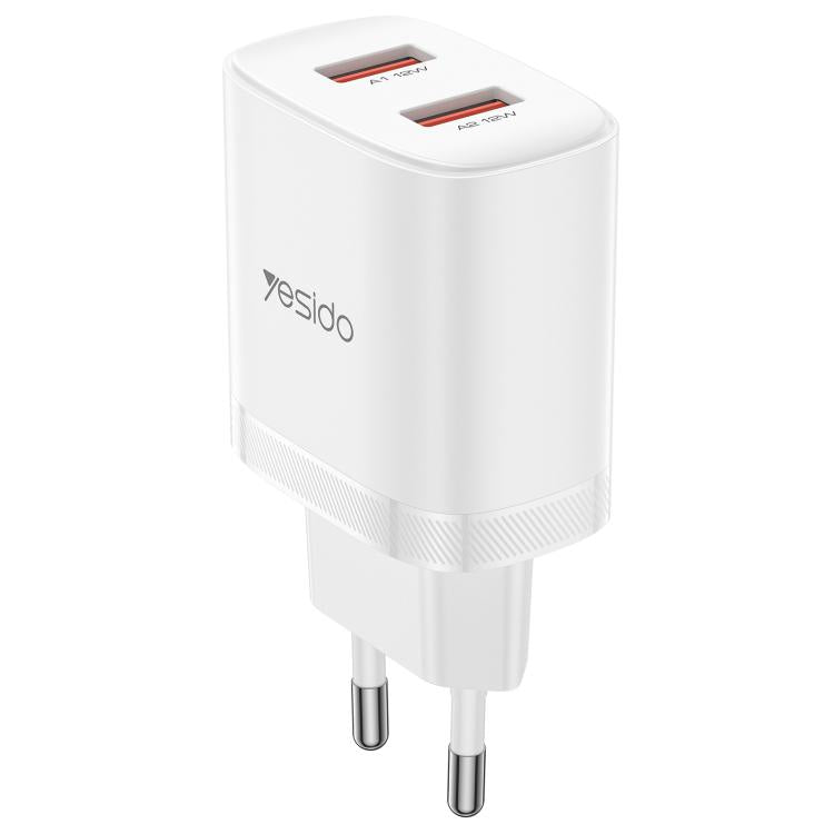 Yesido YC104 12W 2.4A USB Dual Ports Charger Set with 1m USB to Type-C Data Cable, EU Plug - White