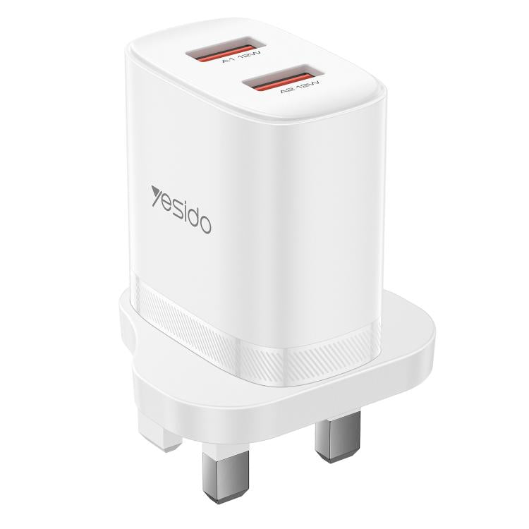Yesido YC150 12W 2.4A USB Dual Ports Charger Set with 1m USB to Type-C Data Cable, UK Plug - White