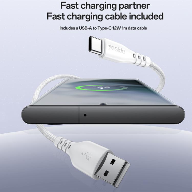 Yesido YC150 12W 2.4A USB Dual Ports Charger Set with 1m USB to Type-C Data Cable, UK Plug - White