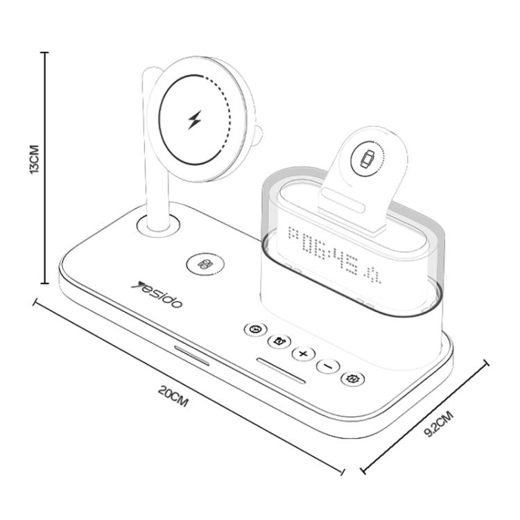 Yesido DS37 25W 6-in-1 Multi-Functional Magnetic Wireless Charging Station - Black