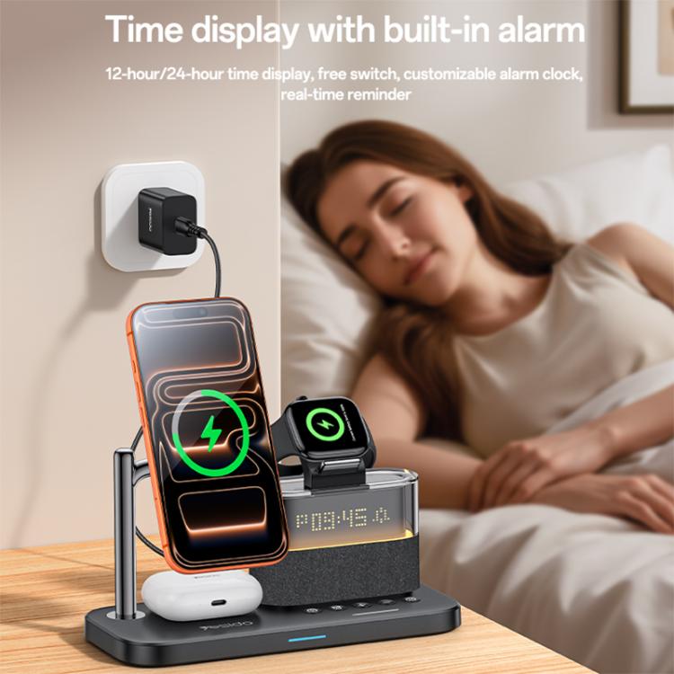Yesido DS37 25W 6-in-1 Multi-Functional Magnetic Wireless Charging Station - Black
