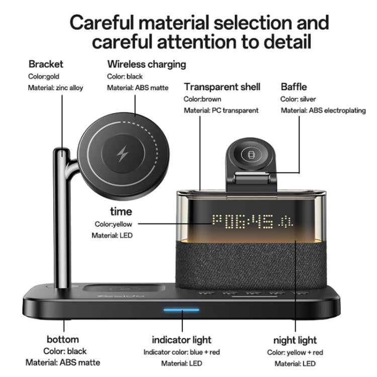 Yesido DS37 25W 6-in-1 Multi-Functional Magnetic Wireless Charging Station - Black
