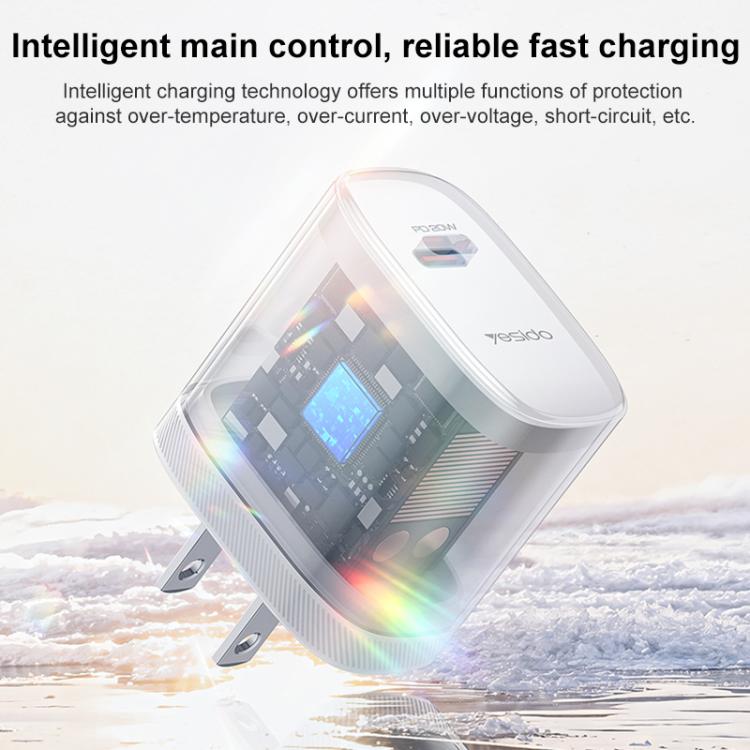 Yesido YC18U PD20W Type-C Charger Set with 1m Type-C to Type-C Data Cable, US Plug - White