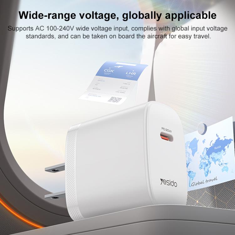 Yesido YC18U PD20W Type-C Charger Set with 1m Type-C to Type-C Data Cable, US Plug - White
