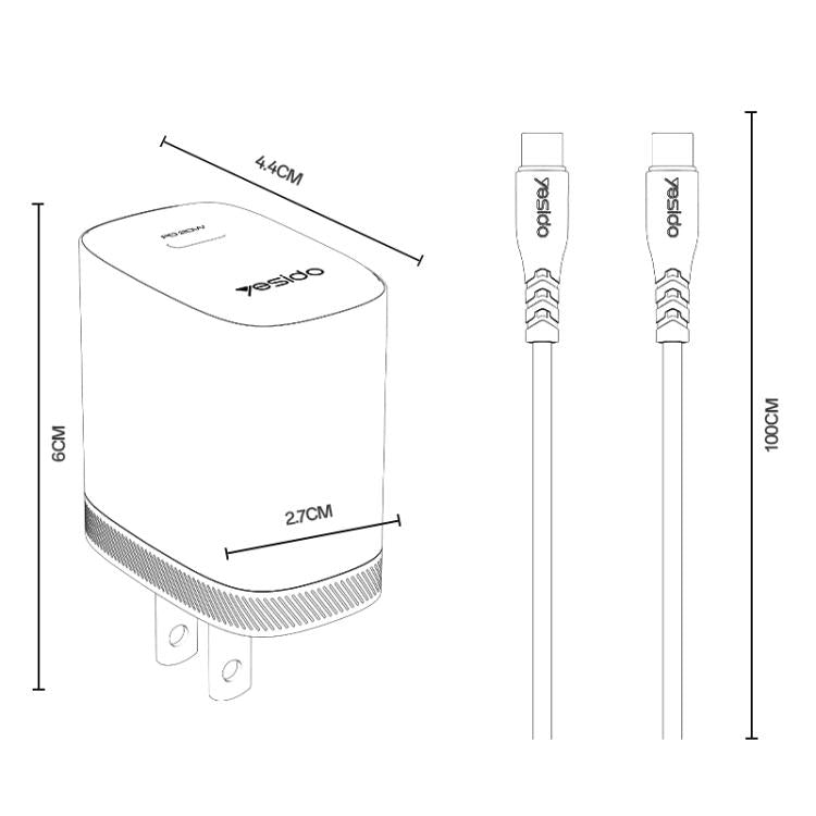 Yesido YC18U PD20W Type-C Charger Set with 1m Type-C to Type-C Data Cable, US Plug - White