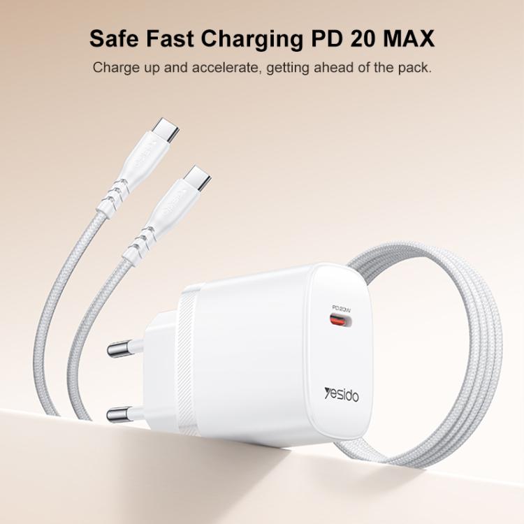 Yesido YC105 PD20W Type-C Charger Set with 1m Type-C to Type-C Data Cable, EU Plug - White
