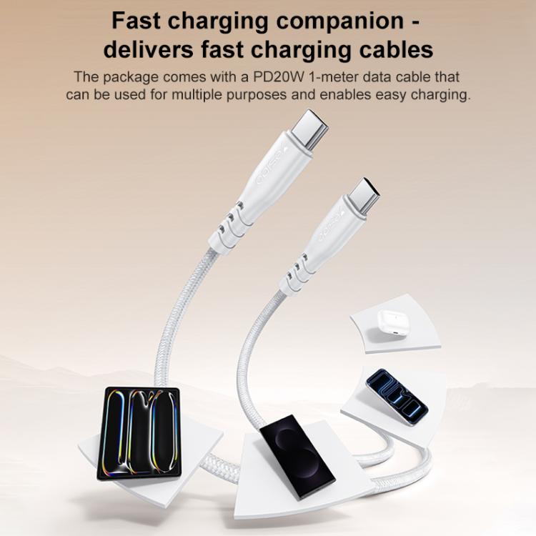 Yesido YC105 PD20W Type-C Charger Set with 1m Type-C to Type-C Data Cable, EU Plug - White