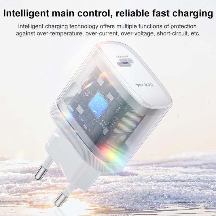 Yesido YC105 PD20W Type-C Charger Set with 1m Type-C to Type-C Data Cable, EU Plug - White