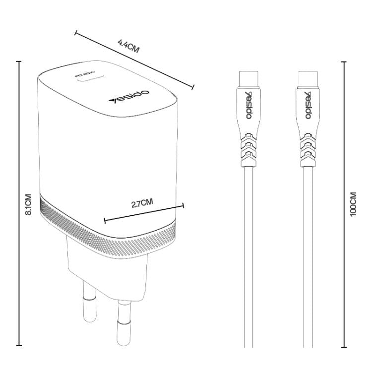 Yesido YC105 PD20W Type-C Charger Set with 1m Type-C to Type-C Data Cable, EU Plug - White