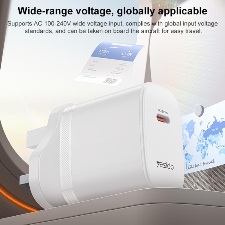 Yesido YC151 PD20W Type-C Charger Set with 1m Type-C to Type-C Data Cable, UK Plug - White