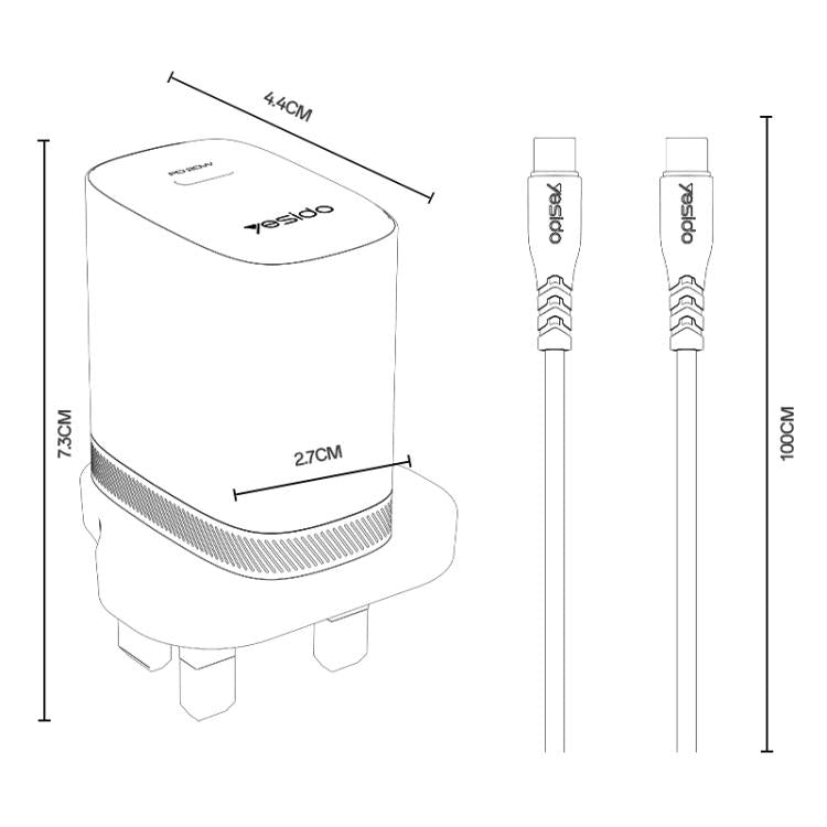 Yesido YC151 PD20W Type-C Charger Set with 1m Type-C to Type-C Data Cable, UK Plug - White