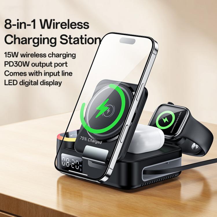 Yesido DS38 65W 8-in-1 Magnetic Wireless Charging Station with Telescopic Cord - Black