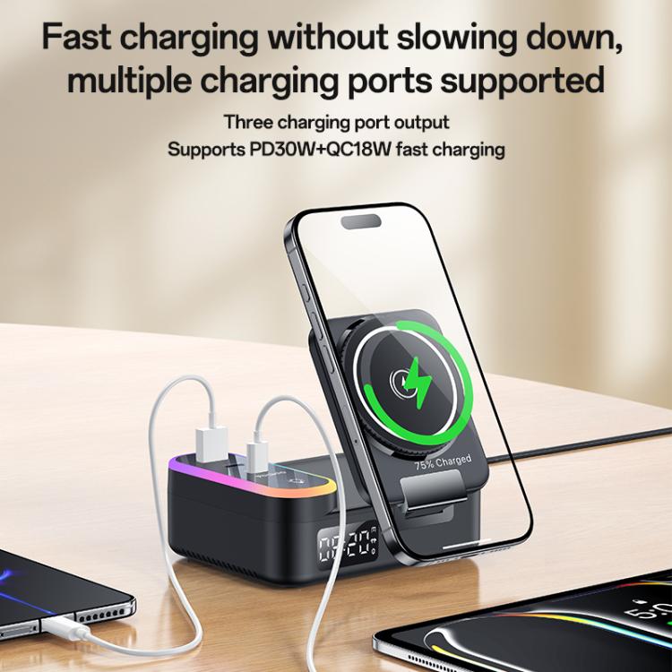 Yesido DS38 65W 8-in-1 Magnetic Wireless Charging Station with Telescopic Cord - Black