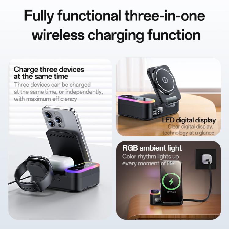 Yesido DS38 65W 8-in-1 Magnetic Wireless Charging Station with Telescopic Cord - Black