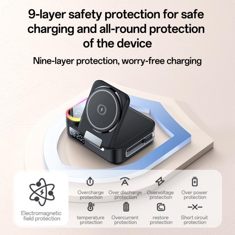 Yesido DS38 65W 8-in-1 Magnetic Wireless Charging Station with Telescopic Cord - Black