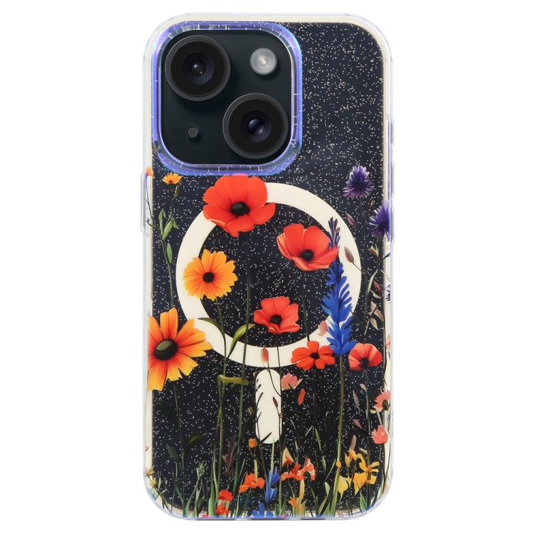For iPhone 14 / 13 IMD Blue Light Jungle Series Magnetic Phone Case