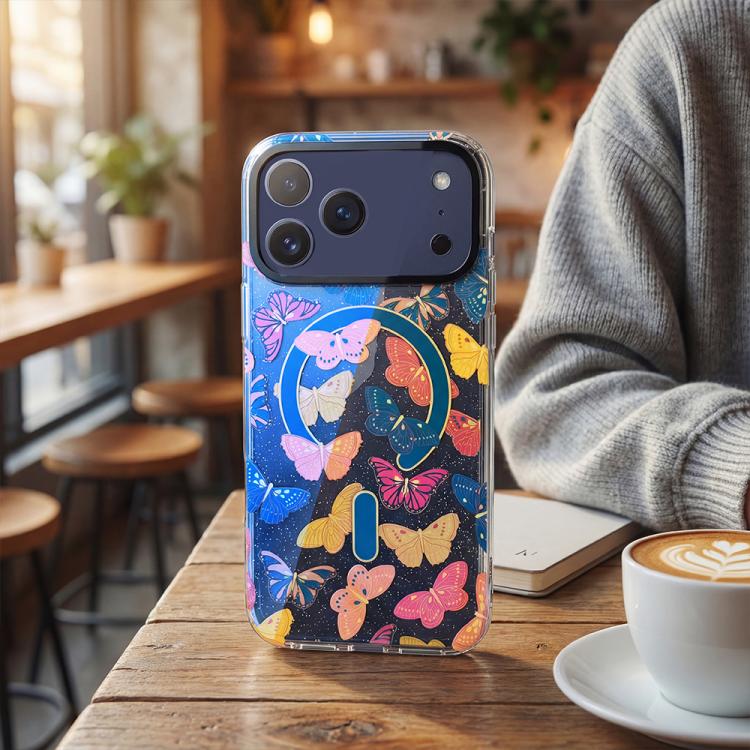 For iPhone 14 Pro IMD Blue Light Jungle Series Magnetic Phone Case