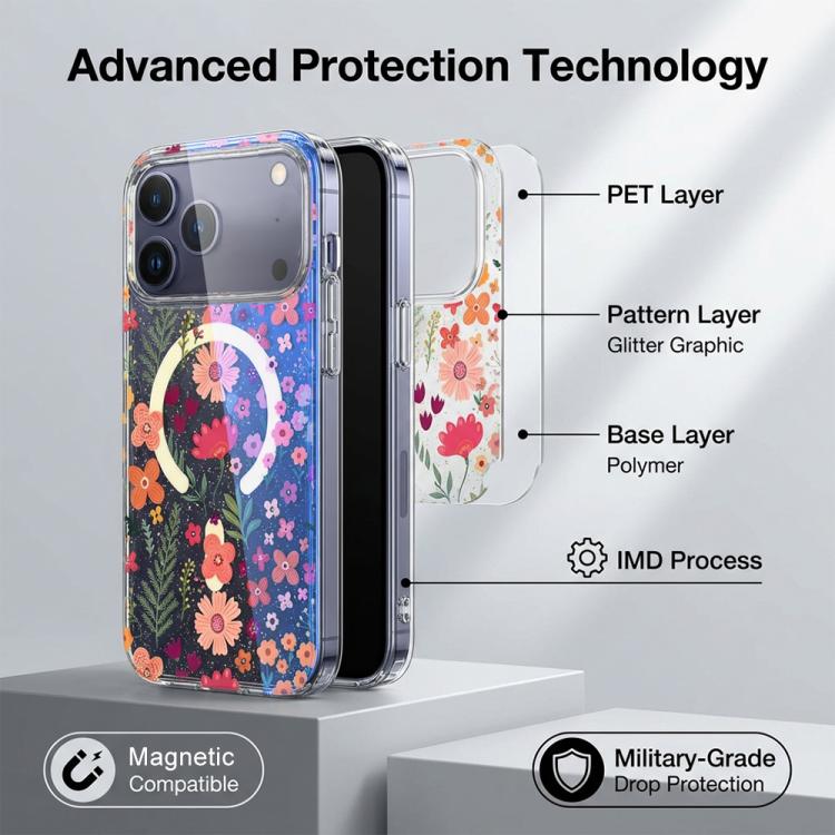 For iPhone 15 Pro IMD Blue Light Jungle Series Magnetic Phone Case