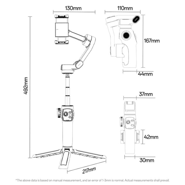 Yesido SF32 Pro Telescopic 3-Axis Gimbal Selfie Stick with AI Module - Black