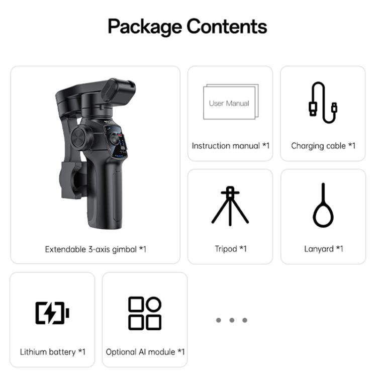 Yesido SF32 Pro Telescopic 3-Axis Gimbal Selfie Stick with AI Module - Black