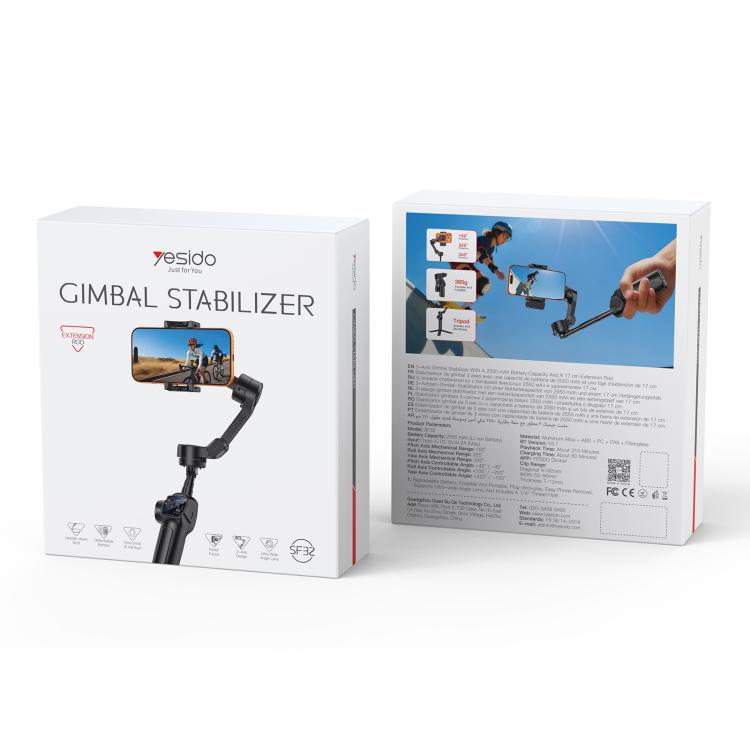 Yesido SF32 Telescopic 3-Axis Gimbal Selfie Stick - Black