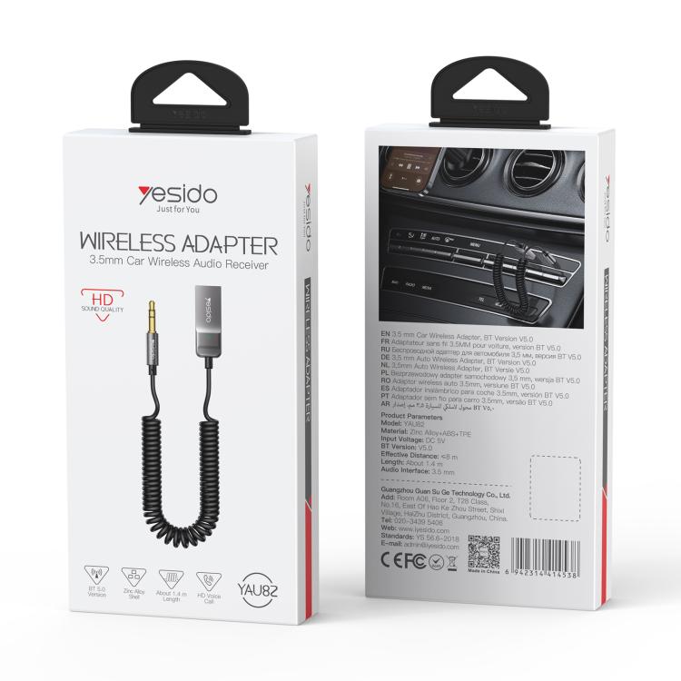 Yesido YAU82 AUX 3.5mm Car Bluetooth 5.0 Audio Adapter - Black