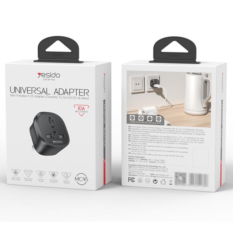 Yesido MC45 US / AU Plug Converter Travel Universal Adapter - Black