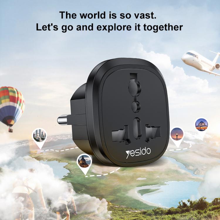 Yesido MC44 EU Plug Converter Travel Universal Adapter - Black