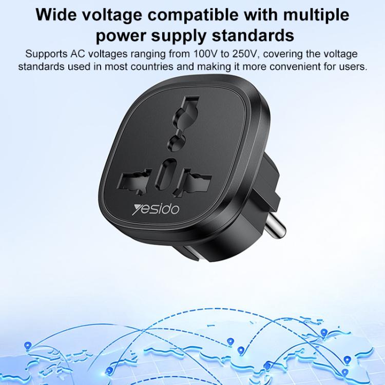 Yesido MC44 EU Plug Converter Travel Universal Adapter - Black