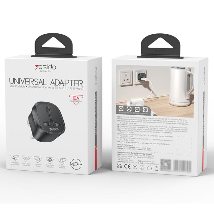 Yesido MC43 UK Plug Converter Travel Universal Adapter - Black