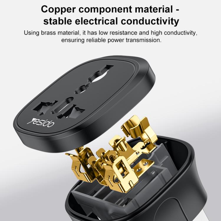 Yesido MC43 UK Plug Converter Travel Universal Adapter - Black