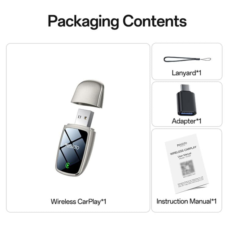 Yesido KM29 Wired to Wireless CarPlay Converter - Gold