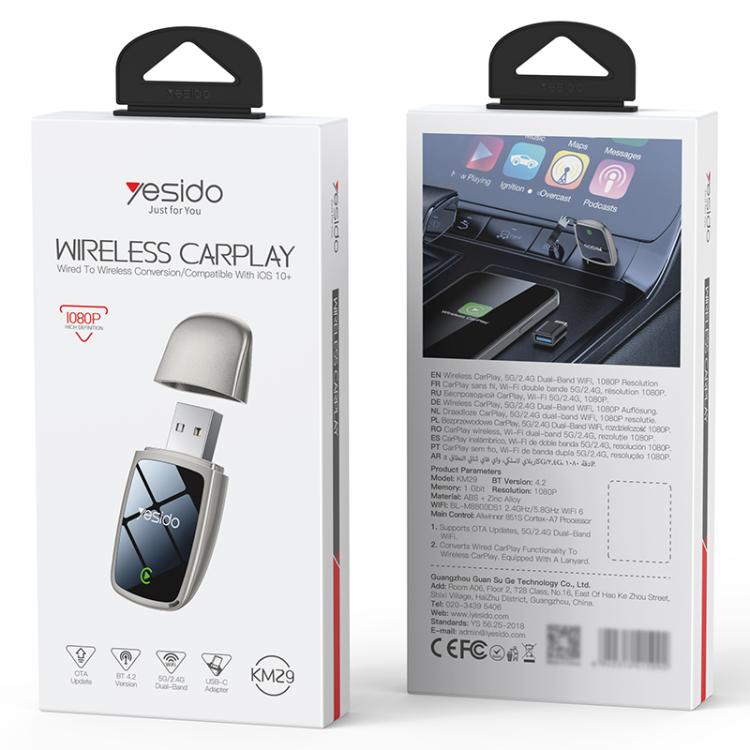Yesido KM29 Wired to Wireless CarPlay Converter - Gold
