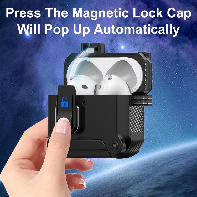 For AirPods 4 Safety Buckle Magnetic Auto Pop-Up Earphones Protective Case With Holder