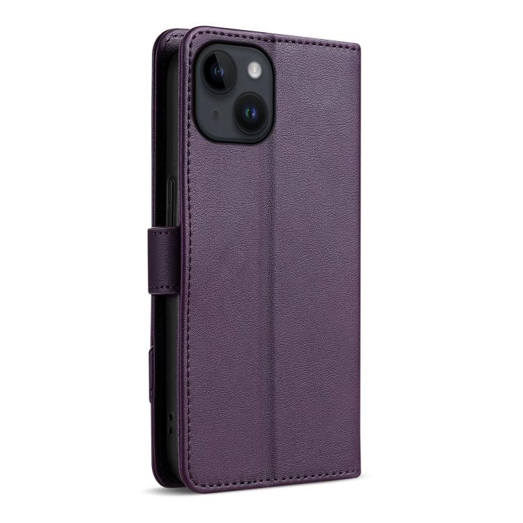 For iPhone 14 Plus AZNS A2 Series Tri-Card Wallet RFID Vegan Leather Phone Case with Strap