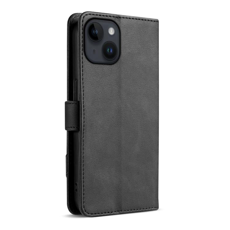 For iPhone 14 Plus AZNS A2 Series Tri-Card Wallet RFID Vegan Leather Phone Case with Strap