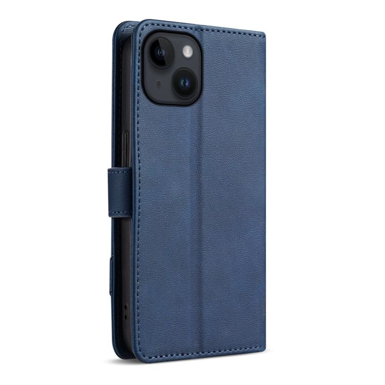 For iPhone 14 Plus AZNS A2 Series Tri-Card Wallet RFID Vegan Leather Phone Case with Strap