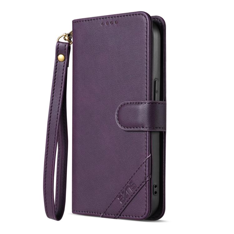 For iPhone 15 Plus AZNS A2 Series Tri-Card Wallet RFID Vegan Leather Phone Case with Strap