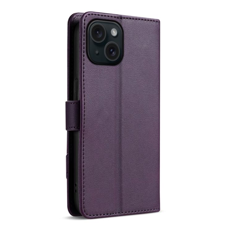For iPhone 15 Plus AZNS A2 Series Tri-Card Wallet RFID Vegan Leather Phone Case with Strap