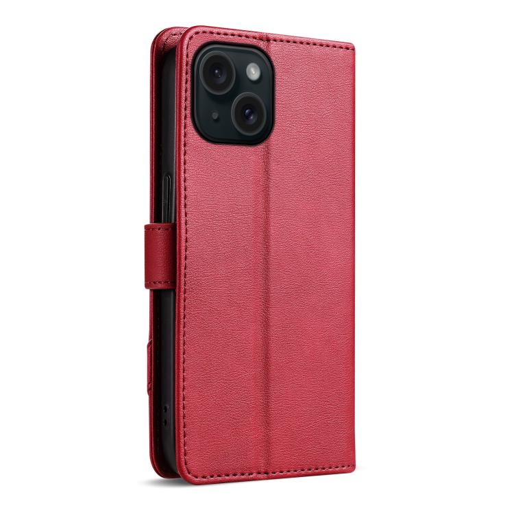 For iPhone 15 Plus AZNS A2 Series Tri-Card Wallet RFID Vegan Leather Phone Case with Strap