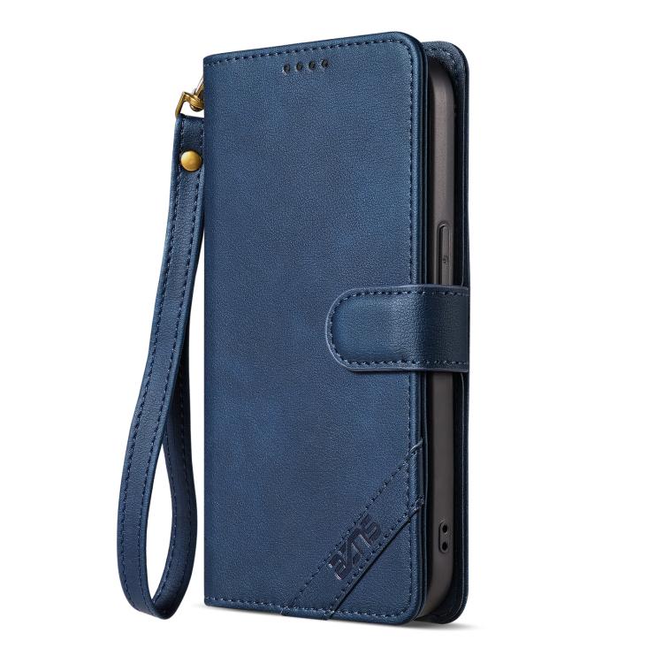 For iPhone 15 Plus AZNS A2 Series Tri-Card Wallet RFID Vegan Leather Phone Case with Strap